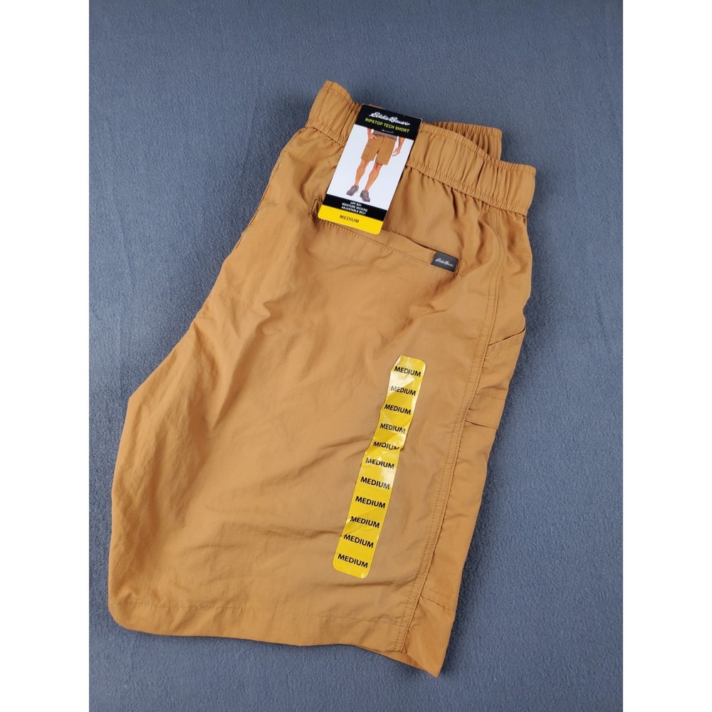 Eddie Bauer‎ Cargo Tech Shorts Mens M Orange Nylon Ripstop Belted Hiking Outdoor